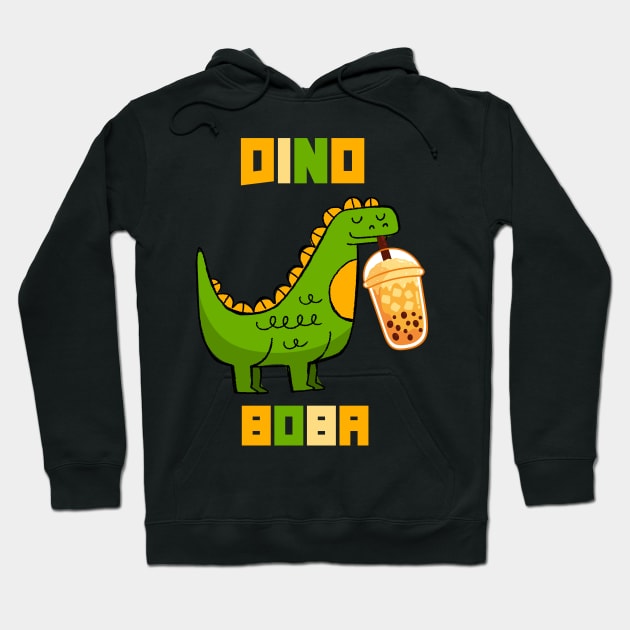 Cute Dino Drinking Boba Tea Milk Bubble Hoodie by Trendy_Designs